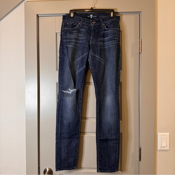 7 For All Mankind Denim - 7 FOR ALL MANKIND | Midrise Women’s Distressed Slim Straight Blue Jeans Size 28